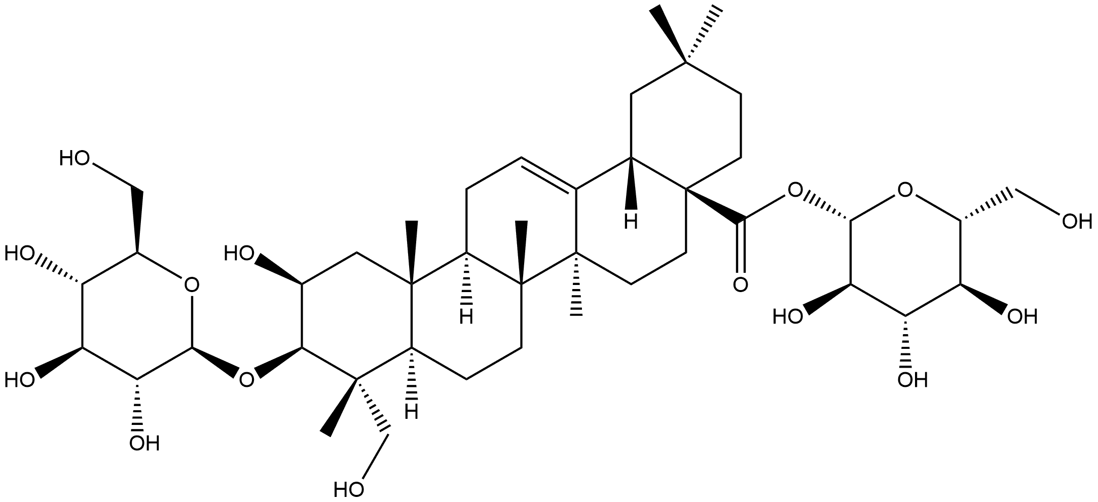 Olean-12-en-28-oic acid, 3-(β-D-glucopyranosyloxy)-2,23-dihydroxy-, β-D-glucopyranosyl ester, (2β,3β,4α)- (9CI) Structure