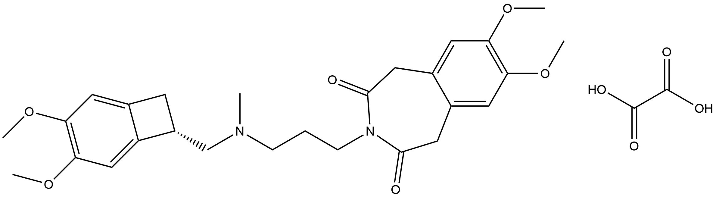 1H-3-Benzazepine-2,4(3H,5H)-dione, 3-[3-[[[(7S)-3,4-dimethoxybicyclo[4.2.0]octa-1,3,5-trien-7-yl]methyl]methylamino]propyl]-7,8-dimethoxy-, ethanedioate (1:1) Structure