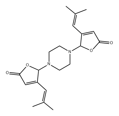 2(5H)-Furanone, 5,5'-(1,4-piperazinediyl)bis[4-(2-methyl-1-propen-1-yl)- Structure