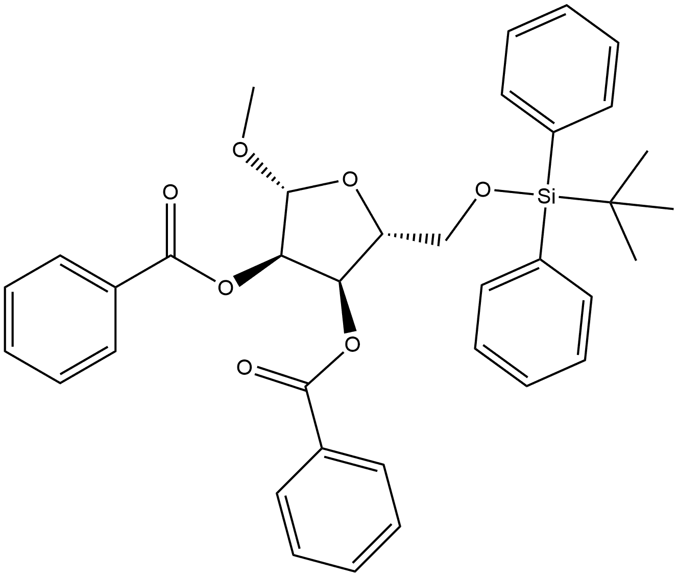 β-D-Ribofuranoside, methyl 5-O-[(1,1-dimethylethyl)diphenylsilyl]-, dibenzoate (9CI) Structure