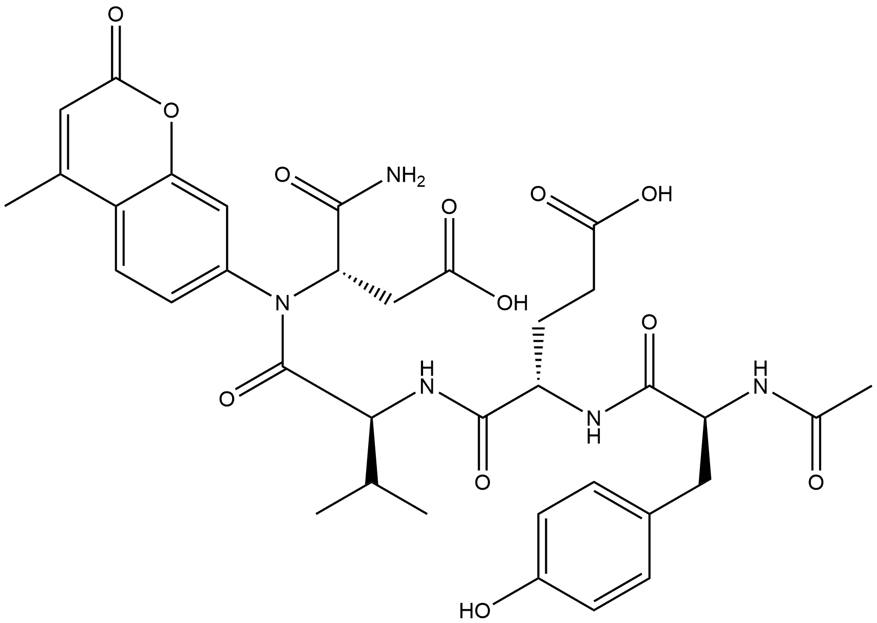 L-α-Asparagine, N-acetyl-L-tyrosyl-L-α-glutamyl-L-valyl-N-(4-methyl-2-oxo-2H-1-benzopyran-7-yl)- Structure