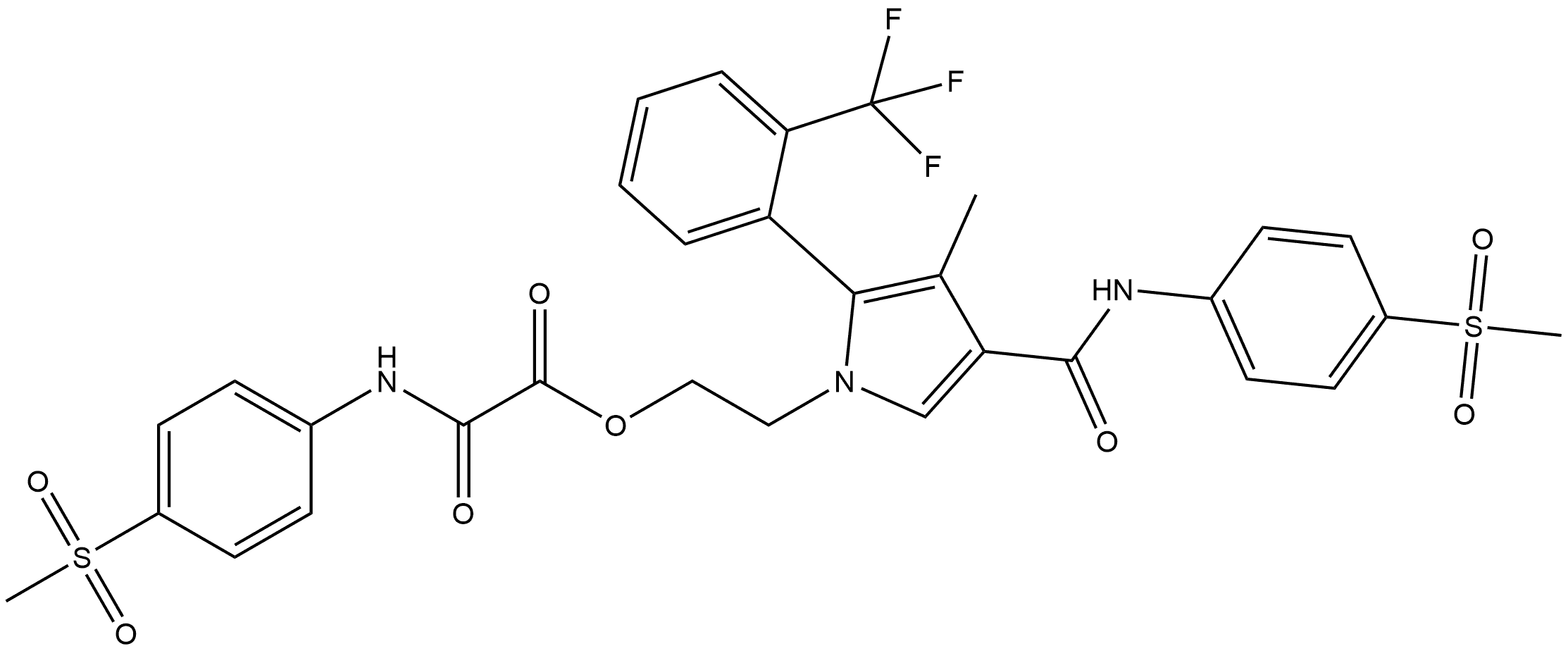 Acetic acid, 2-[[4-(methylsulfonyl)phenyl]amino]-2-oxo-, 2-[(2S)-3-methyl-4-[[[4-(methylsulfonyl)phenyl]amino]carbonyl]-2-[2-(trifluoromethyl)phenyl]-1H-pyrrol-1-yl]ethyl ester Structure