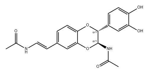 Acetamide, N-[(1E)-2-[(2R,3S)-3-(acetylamino)-2-(3,4-dihydroxyphenyl)-2,3-dihydro-1,4-benzodioxin-6-yl]ethenyl]-, rel- Structure