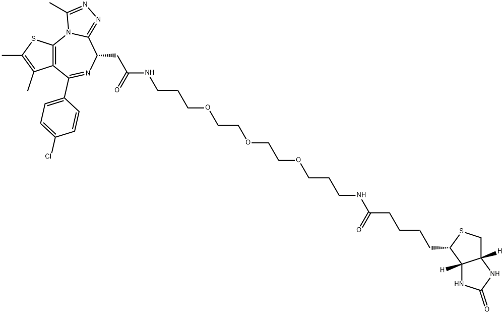 6H-Thieno[3,2-f][1,2,4]triazolo[4,3-a][1,4]diazepine-6-acetamide, 4-(4-chlorophenyl)-N-[19-[(3aS,4S,6aR)-hexahydro-2-oxo-1H-thieno[3,4-d]imidazol-4-yl]-15-oxo-4,7,10-trioxa-14-azanonadec-1-yl]-2,3,9-trimethyl-, (6S)- Structure