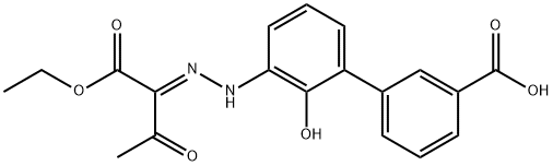 [1,1'-Biphenyl]-3-carboxylic acid, 3'-[(2E)-2-[1-(ethoxycarbonyl)-2-oxopropylidene]hydrazinyl]-2'-hydroxy- 구조식 이미지