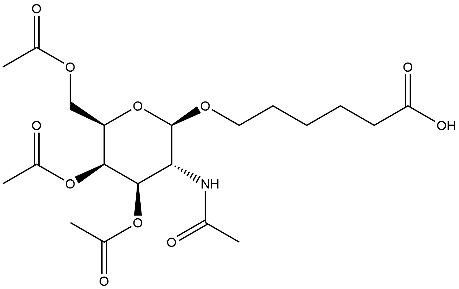 Hexanoic acid, 6-[[3,4,6-tri-O-acetyl-2-(acetylamino)-2-deoxy-β-D-galactopyranosyl]oxy]- Structure