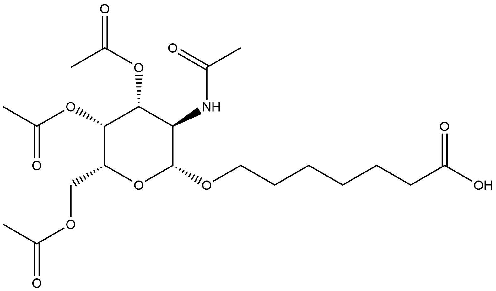 Heptanoic acid, 7-[[3,4,6-tri-O-acetyl-2-(acetylamino)-2-deoxy-β-D-galactopyranosyl]oxy]- Structure