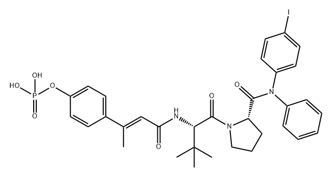 L-Prolinamide, 3-methyl-N-[(2E)-1-oxo-3-[4-(phosphonooxy)phenyl]-2-buten-1-yl]-L-valyl-N-(4-iodophenyl)-N-phenyl- Structure