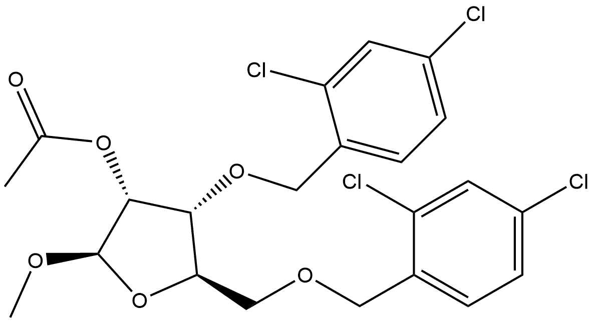 β-D-Ribofuranoside, methyl 3,5-bis-O-[(2,4-dichlorophenyl)methyl]-, acetate (9CI) 구조식 이미지