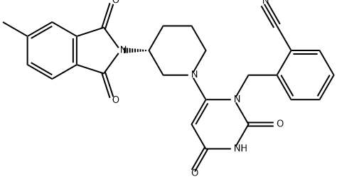 Benzonitrile, 2-[[6-[(3R)-3-(1,3-dihydro-5-methyl-1,3-dioxo-2H-isoindol-2-yl)-1-piperidinyl]-3,4-dihydro-2,4-dioxo-1(2H)-pyrimidinyl]methyl]- Structure