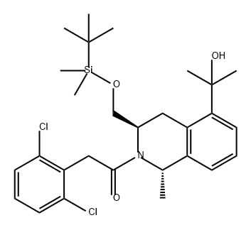 Ethanone, 2-(2,6-dichlorophenyl)-1-[(1S,3R)-3-[[[(1,1-dimethylethyl)dimethylsilyl]oxy]methyl]-3,4-dihydro-5-(1-hydroxy-1-methylethyl)-1-methyl-2(1H)-isoquinolinyl]- Structure