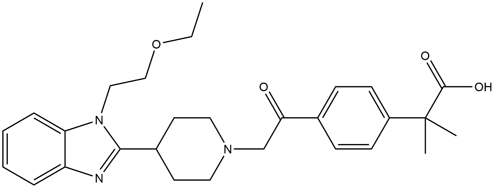 Benzeneacetic acid, 4-[2-[4-[1-(2-ethoxyethyl)-1H-benzimidazol-2-yl]-1-piperidinyl]acetyl]-α,α-dimethyl- Structure