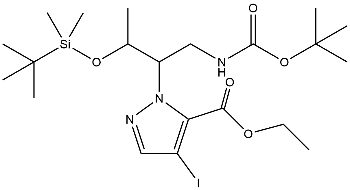 ethyl 1-(1-{[(tert-butoxy)carbonyl]amino}-3-[(tert-butyldimethylsilyl)oxy]butan-2-yl)-4-iodo-1H-pyrazole-5-carboxylate Structure