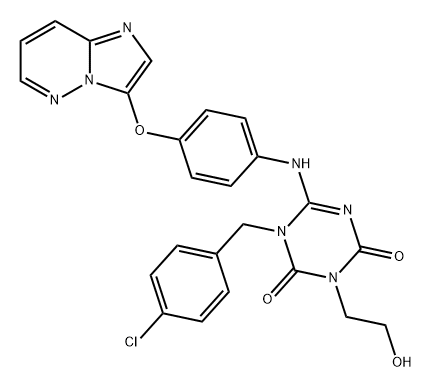 1,3,5-Triazine-2,4(1H,3H)-dione, 1-[(4-chlorophenyl)methyl]-3-(2-hydroxyethyl)-6-[[4-(imidazo[1,2-b]pyridazin-3-yloxy)phenyl]amino]- Structure