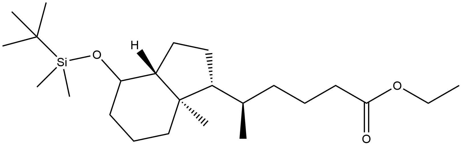 1H-Indene-1-pentanoic acid, 4-[[(1,1-dimethylethyl)dimethylsilyl]oxy]octahydro-δ,7a-dimethyl-, ethyl ester, (δR,1R,3aR,7aR)- 구조식 이미지