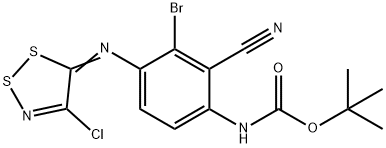 Carbamic acid, N-[3-bromo-4-[(4-chloro-5H-1,2,3-dithiazol-5-ylidene)amino]-2-cyanophenyl]-, 1,1-dimethylethyl ester Structure