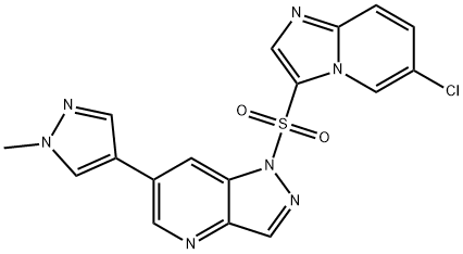 1H-Pyrazolo[4,3-b]pyridine, 1-[(6-chloroimidazo[1,2-a]pyridin-3-yl)sulfonyl]-6-(1-methyl-1H-pyrazol-4-yl)- Structure