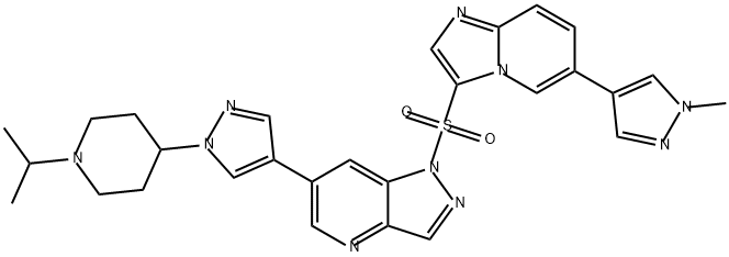 1H-Pyrazolo[4,3-b]pyridine, 6-[1-[1-(1-methylethyl)-4-piperidinyl]-1H-pyrazol-4-yl]-1-[[6-(1-methyl-1H-pyrazol-4-yl)imidazo[1,2-a]pyridin-3-yl]sulfonyl]- Structure