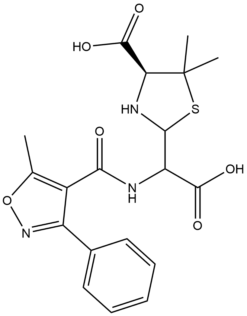 (4S)-4-Carboxy-5,5-dimethyl-α-[[(5-methyl-3-phenyl-4-isoxazolyl)carbonyl]amino]-2-thiazolidineacetic acid 구조식 이미지