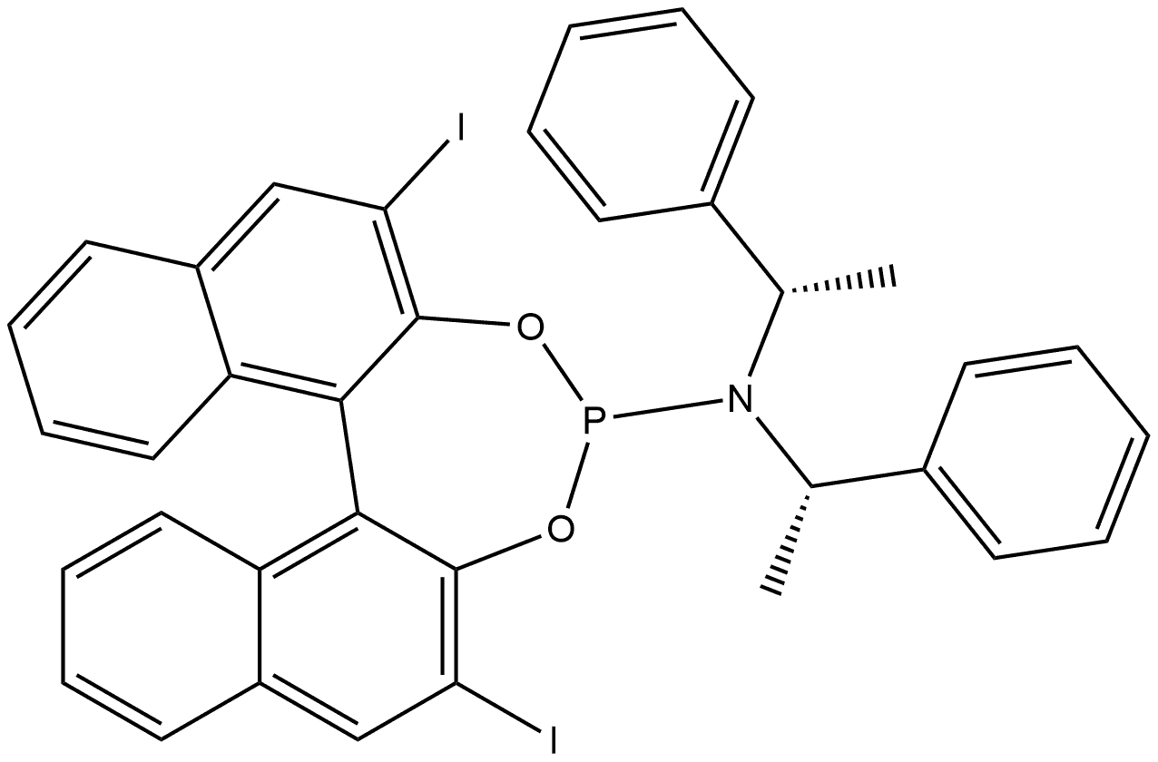 Dinaphtho[2,1-d:1',2'-f][1,3,2]dioxaphosphepin-4-amine, 2,6-diiodo-N,N-bis[(1S)-1-phenylethyl]-, (11bR)- 구조식 이미지