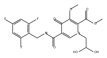 2-Pyridinecarboxylic acid, 1-(2,2-dihydroxyethyl)-1,4-dihydro-3-methoxy-4-oxo-5-[[[(2,4,6-trifluorophenyl)methyl]amino]carbonyl]-, methyl ester Structure