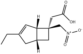 Bicyclo[3.2.0]hept-3-ene-6-acetic acid, 3-ethyl-6-(nitromethyl)-, (1S,5R,6R)- Structure