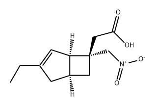 Bicyclo[3.2.0]hept-3-ene-6-acetic acid, 3-ethyl-6-(nitromethyl)-, (1R,5S,6S)- Structure