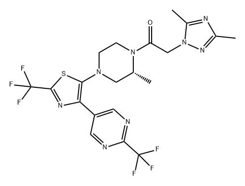 Ethanone, 2-(3,5-dimethyl-1H-1,2,4-triazol-1-yl)-1-[(2R)-2-methyl-4-[2-(trifluoromethyl)-4-[2-(trifluoromethyl)-5-pyrimidinyl]-5-thiazolyl]-1-piperazinyl]- 구조식 이미지