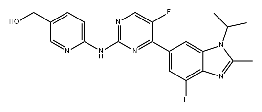 3-Pyridinemethanol, 6-[[5-fluoro-4-[4-fluoro-2-methyl-1-(1-methylethyl)-1H-benzimidazol-6-yl]-2-pyrimidinyl]amino]- Structure