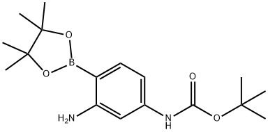 Carbamic acid, N-[3-amino-4-(4,4,5,5-tetramethyl-1,3,2-dioxaborolan-2-yl)phenyl]-, 1,1-dimethylethyl ester 구조식 이미지