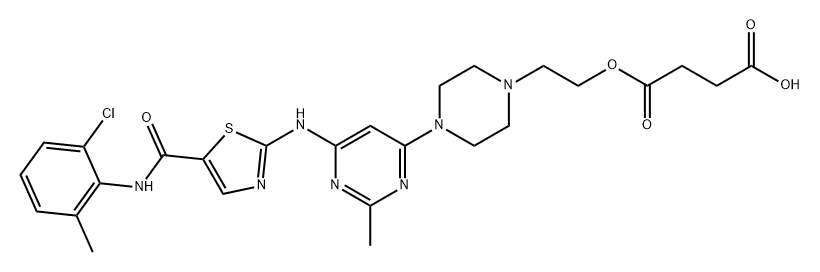 Butanedioic acid, 1-[2-[4-[6-[[5-[[(2-chloro-6-methylphenyl)amino]carbonyl]-2-thiazolyl]amino]-2-methyl-4-pyrimidinyl]-1-piperazinyl]ethyl] ester Structure