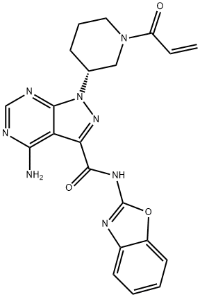 1H-Pyrazolo[3,4-d]pyrimidine-3-carboxamide, 4-amino-N-2-benzoxazolyl-1-[(3R)-1-(1-oxo-2-propen-1-yl)-3-piperidinyl]- Structure