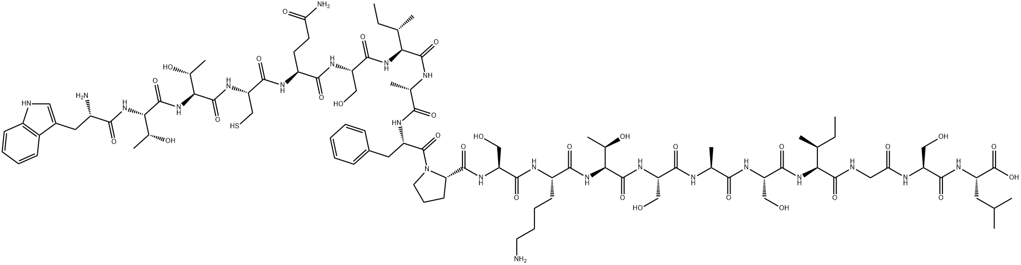 L-Leucine, L-tryptophyl-L-threonyl-L-threonyl-L-cysteinyl-L-glutaminyl-L-seryl-L-isoleucyl-L-alanyl-L-phenylalanyl-L-prolyl-L-seryl-L-lysyl-L-threonyl-L-seryl-L-alanyl-L-seryl-L-isoleucylglycyl-L-seryl- Structure