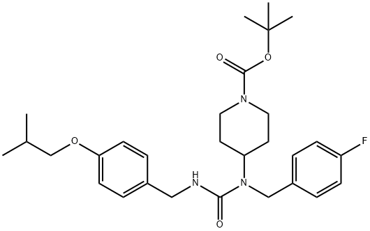 1-Piperidinecarboxylic acid, 4-[[(4-fluorophenyl)methyl][[[[4-(2-methylpropoxy)phenyl]methyl]amino]carbonyl]amino]-, 1,1-dimethylethyl ester Structure