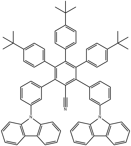 [1,1':2',1''-Terphenyl]-3'-carbonitrile, 3''-(9H-carbazol-9-yl)-4'-[3-(9H-carbazol-9-yl)phenyl]-4-(1,1-dimethylethyl)-5',6'-bis[4-(1,1-dimethylethyl)phenyl]- Structure