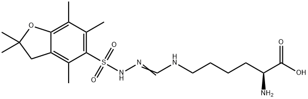 L-Lysine, N6-[[[(2,3-dihydro-2,2,4,6,7-pentamethyl-5-benzofuranyl)sulfonyl]amino]iminomethyl]- Structure