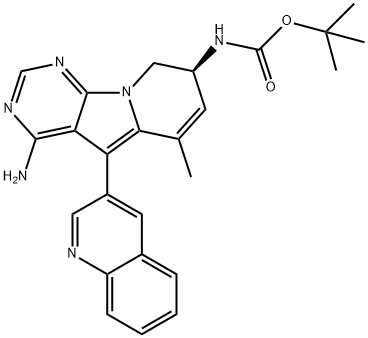 Carbamic acid, N-[(8S)-4-amino-8,9-dihydro-6-methyl-5-(3-quinolinyl)pyrimido[5,4-b]indolizin-8-yl]-, 1,1-dimethylethyl ester Structure