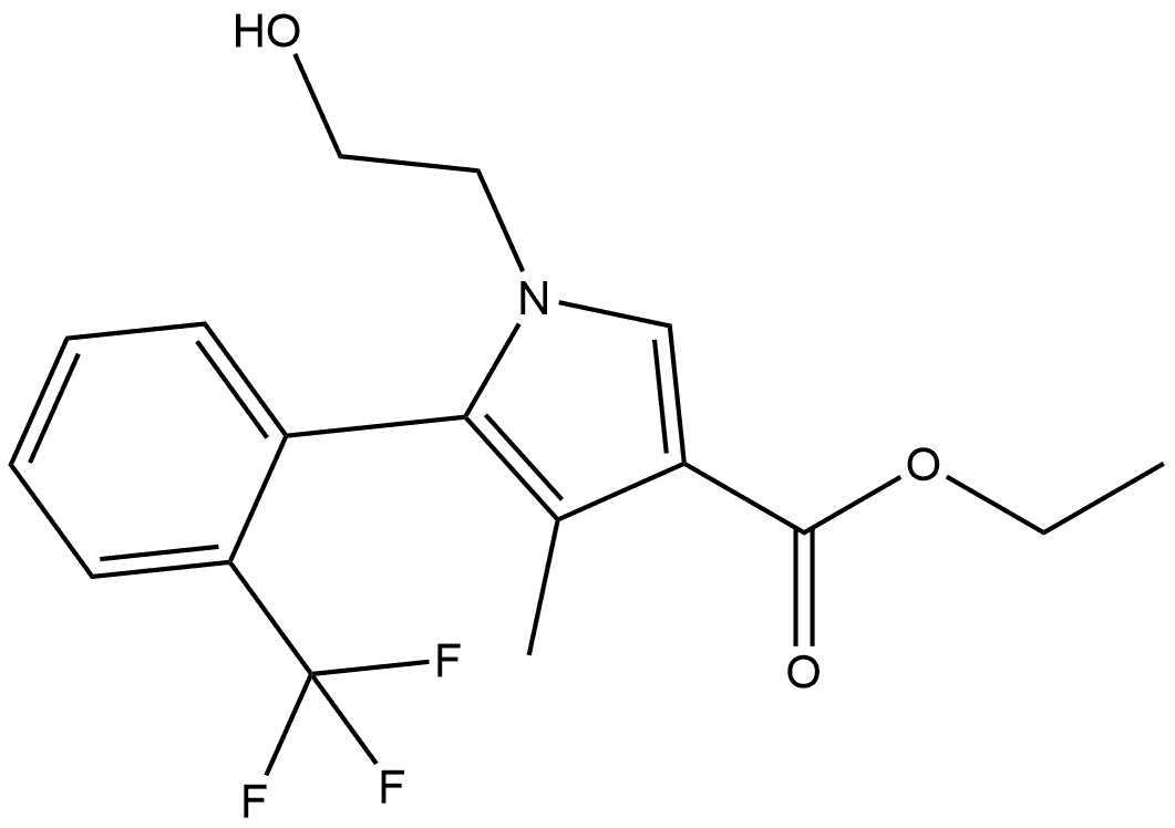 1H-Pyrrole-3-carboxylic acid, 1-(2-hydroxyethyl)-4-methyl-5-[2-(trifluoromethyl)phenyl]-, ethyl ester, (5S)- Structure
