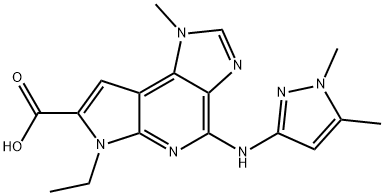 Imidazo[4,5-d]pyrrolo[2,3-b]pyridine-7-carboxylic acid, 4-[(1,5-dimethyl-1H-pyrazol-3-yl)amino]-6-ethyl-1,6-dihydro-1-methyl- Structure