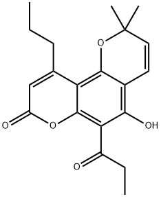 2H,8H-Benzo[1,2-b:3,4-b']dipyran-8-one, 5-hydroxy-2,2-dimethyl-6-(1-oxopropyl)-10-propyl- Structure