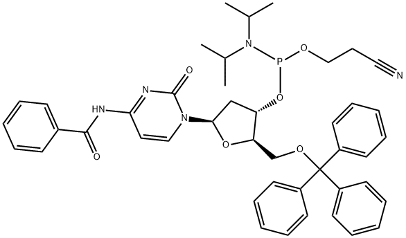 Cytidine, N-benzoyl-2'-deoxy-5'-O-(triphenylmethyl)-, 3'-[2-cyanoethyl bis(1-methylethyl)phosphoramidite] (9CI) Structure