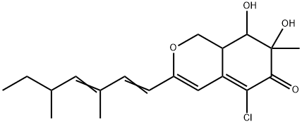 6H-2-Benzopyran-6-one, 5-chloro-3-(3,5-dimethyl-1,3-heptadienyl)-1,7,8,8a-tetrahydro-7,8-dihydroxy-7-methyl- (9CI) 구조식 이미지