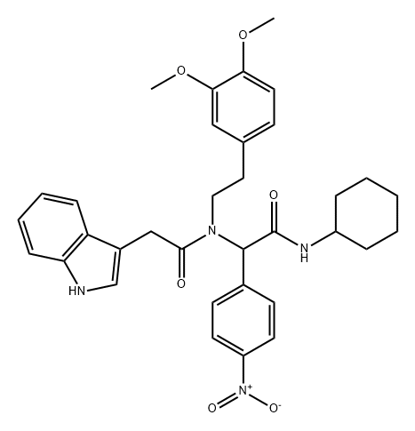 1H-Indole-3-acetamide, N-[2-(cyclohexylamino)-1-(4-nitrophenyl)-2-oxoethyl]-N-[2-(3,4-dimethoxyphenyl)ethyl]- Structure