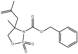 1,2,3-Oxathiazolidine-3-carboxylic acid, 4-methyl-4-(2-methyl-2-propen-1-yl)-, phenylmethyl ester, 2,2-dioxide Structure