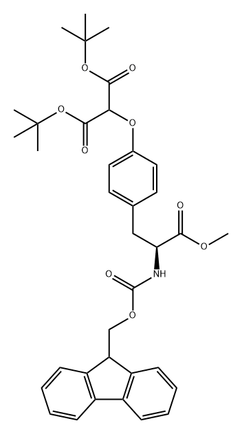 Propanedioic acid, 2-[4-[(2S)-2-[[(9H-fluoren-9-ylmethoxy)carbonyl]amino]-3-methoxy-3-oxopropyl]phenoxy]-, 1,3-bis(1,1-dimethylethyl) ester 구조식 이미지