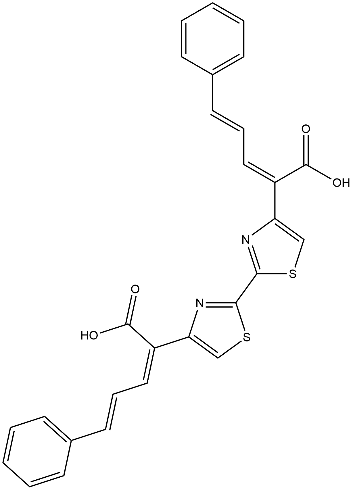 [2,2'-Bithiazole]-4,4'-diacetic acid, α4,α4'-bis[(2E)-3-phenyl-2-propen-1-ylidene]-, (α4Z,α4'Z)- 구조식 이미지