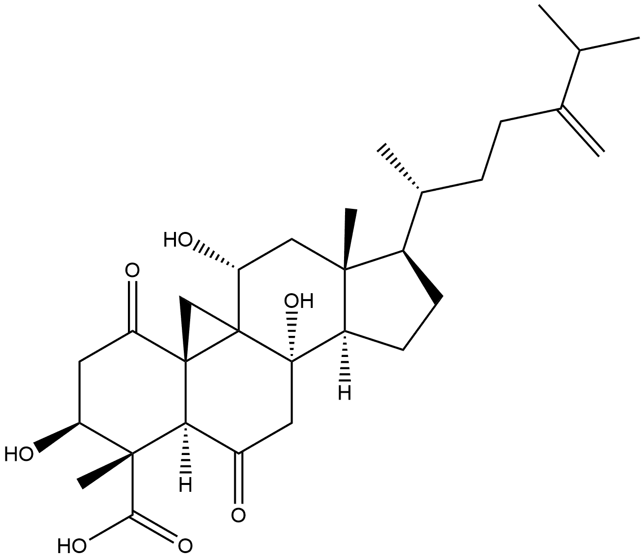 9,19-Cycloergost-24(28)-ene-4-carboxylic acid, 3,8,11-trihydroxy-4-methyl-1,6-dioxo-, (3β,4α,5α,8α,11α)- Structure