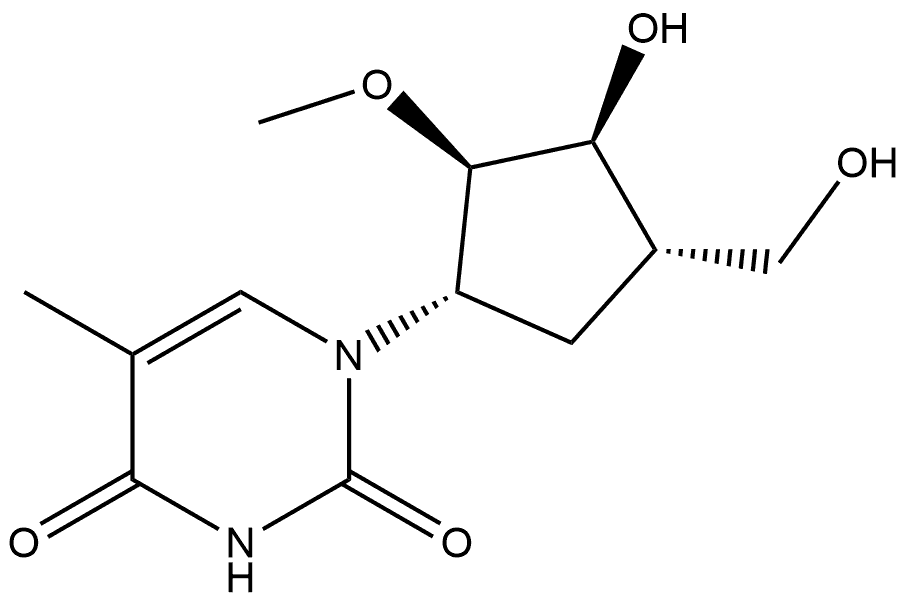 2,4(1H,3H)-Pyrimidinedione, 1-[3-hydroxy-4-(hydroxymethyl)-2-methoxycyclopentyl]-5-methyl-, [1R-(1α,2β,3β,4α)]- (9CI) Structure