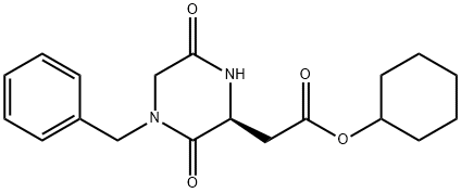 2-Piperazineacetic acid, 3,6-dioxo-4-(phenylmethyl)-, cyclohexyl ester, (2S)- Structure