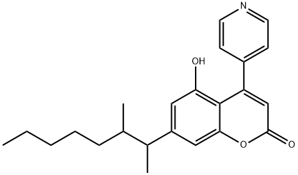 2H-1-Benzopyran-2-one, 7-(1,2-dimethylheptyl)-5-hydroxy-4-(4-pyridinyl)- 구조식 이미지